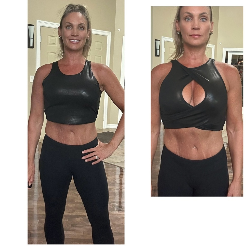 Joe fresh black faux leather pleather keyhole cutout reversible sports bra M NWT